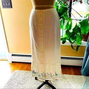 LOFT | long linen embroidered bottom skirt 2P
